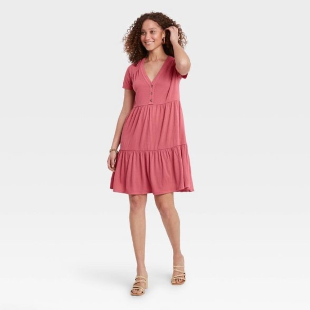 Knox rose babydoll tiered pink dress size small button front